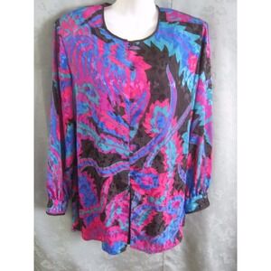 VTG 80s Brownstone Studio Tunic Top Size 16 NWT Bold Jacquard Print